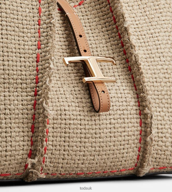 Tod's Women T Timeless Shopping Bag in Fabric and Leather Small 602L84291 Beige