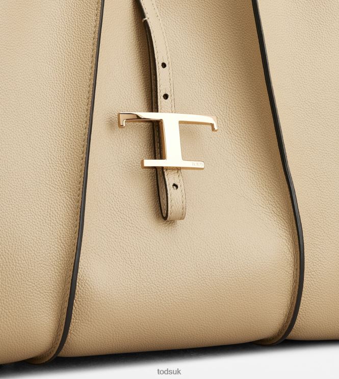 Tod's Women T Timeless Shopping Bag in Leather Medium 602L84275 Beige