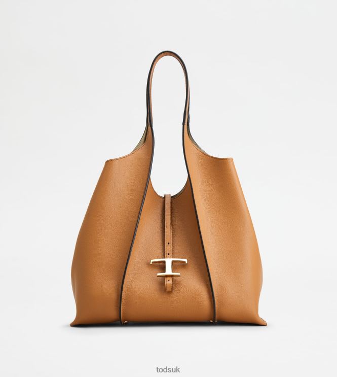 Tod's Women T Timeless Shopping Bag in Leather Medium 602L84276 Brown