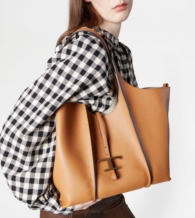 Tod's Women T Timeless Shopping Bag in Leather Medium 602L84276 Brown
