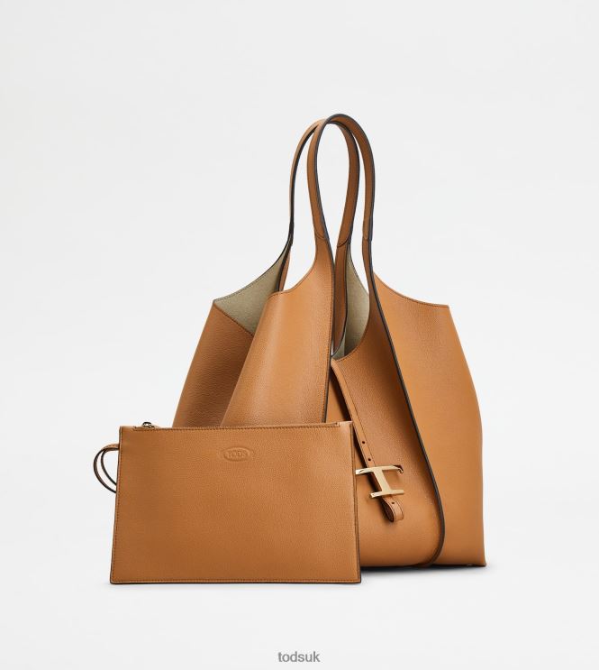 Tod's Women T Timeless Shopping Bag in Leather Medium 602L84276 Brown