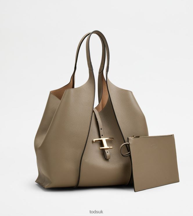 Tod's Women T Timeless Shopping Bag in Leather Medium 602L84278 Grey
