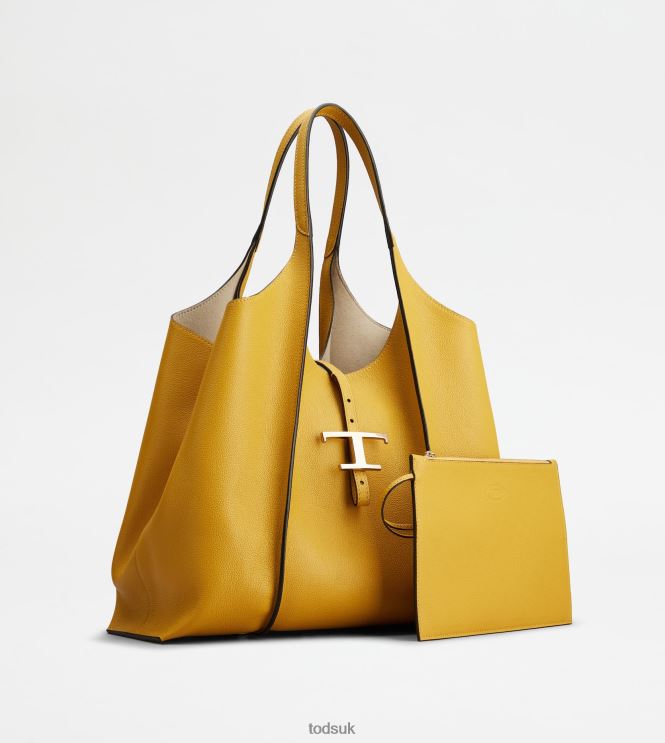 Tod's Women T Timeless Shopping Bag in Leather Medium 602L84281 Yellow