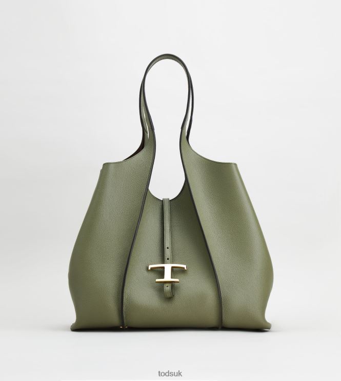 Tod's Women T Timeless Shopping Bag in Leather Medium 602L84283 Green