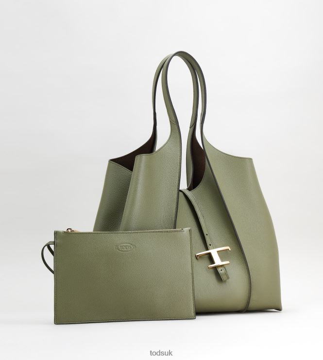 Tod's Women T Timeless Shopping Bag in Leather Medium 602L84283 Green