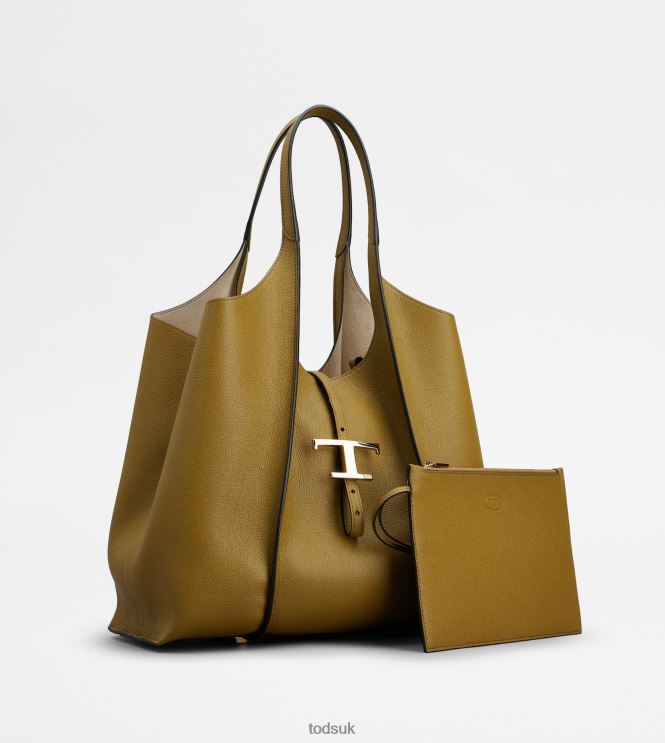 Tod's Women T Timeless Shopping Bag in Leather Medium 602L84284 Green