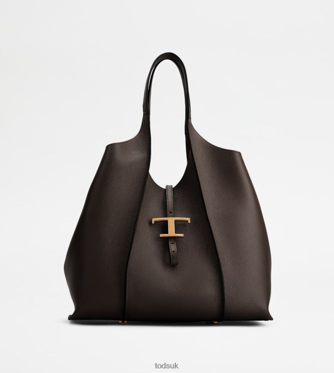 Tod's Women T Timeless Shopping Bag in Leather Medium 602L84285 Brown