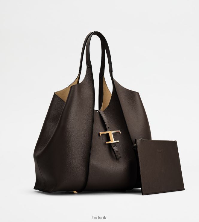 Tod's Women T Timeless Shopping Bag in Leather Medium 602L84285 Brown