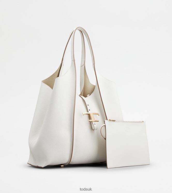 Tod's Women T Timeless Shopping Bag in Leather Medium 602L84286 White