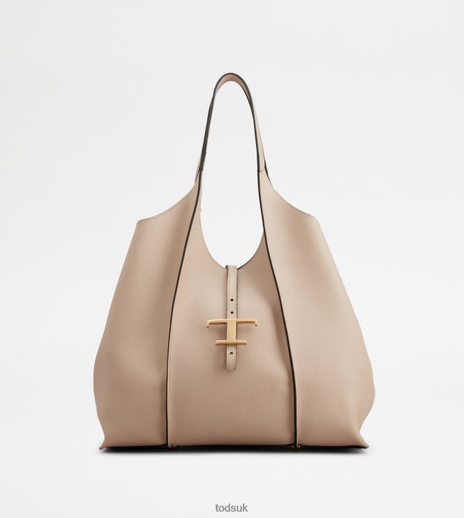 Tod's Women T Timeless Shopping Bag in Leather Medium 602L84287 Beige