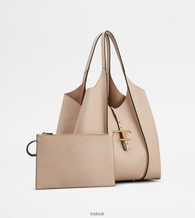 Tod's Women T Timeless Shopping Bag in Leather Medium 602L84287 Beige