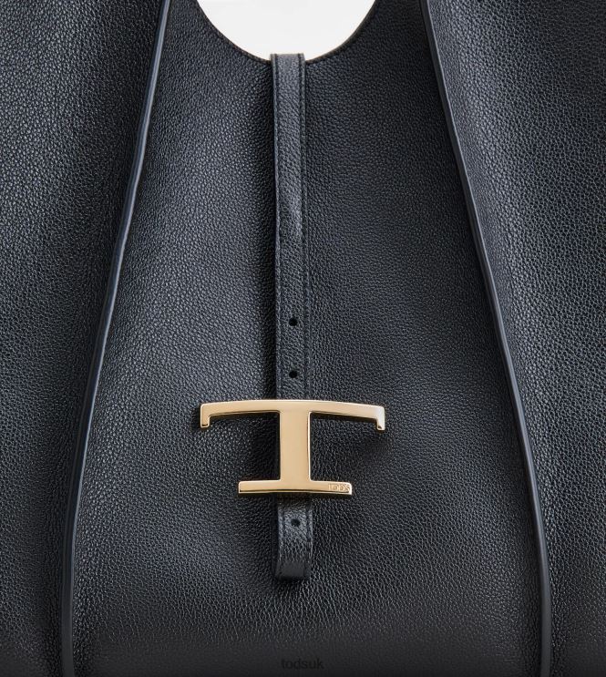 Tod's Women T Timeless Shopping Bag in Leather Medium 602L84305 Black