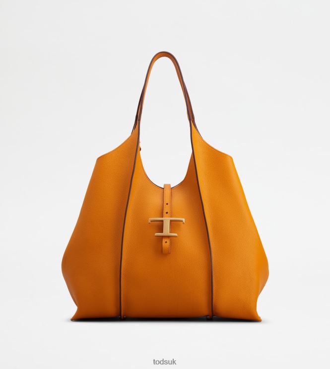Tod's Women T Timeless Shopping Bag in Leather Medium 602L84306 Orange
