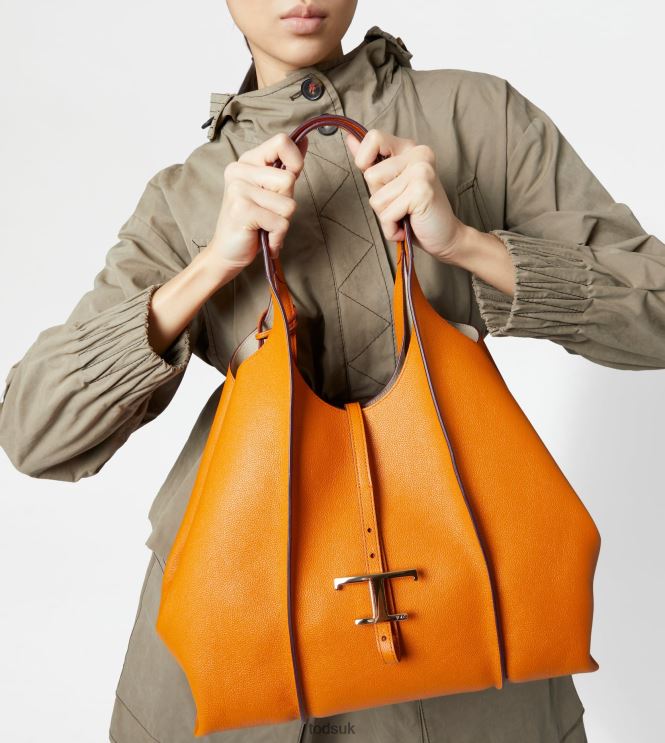 Tod's Women T Timeless Shopping Bag in Leather Medium 602L84306 Orange