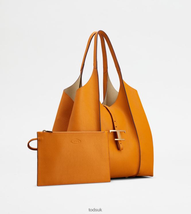 Tod's Women T Timeless Shopping Bag in Leather Medium 602L84306 Orange