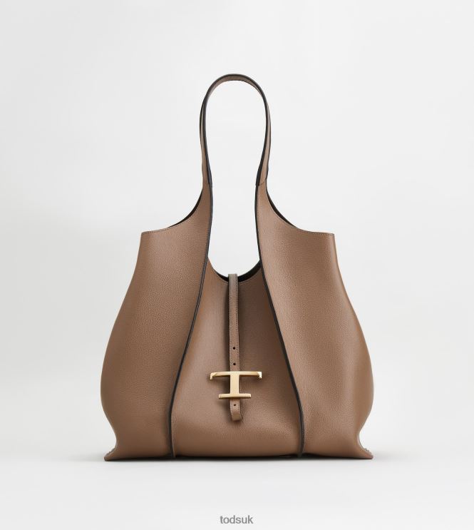 Tod's Women T Timeless Shopping Bag in Leather Medium 602L84329 Brown