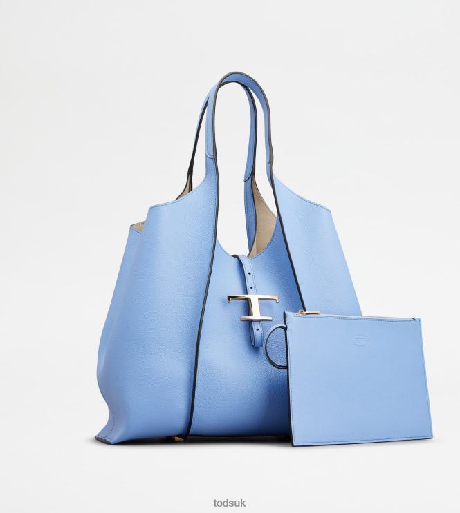 Tod's Women T Timeless Shopping Bag in Leather Medium 602L84330 Light Blue