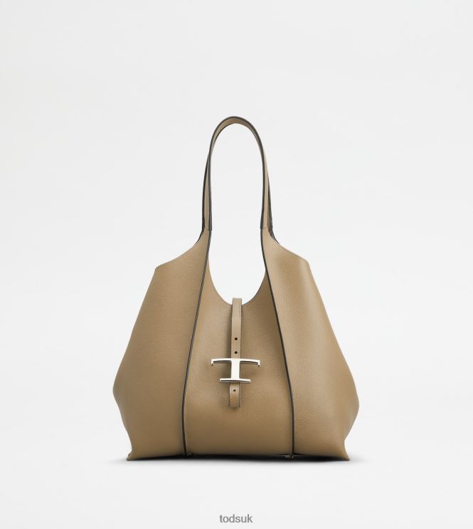 Tod's Women T Timeless Shopping Bag in Leather Small 602L84312 Beige