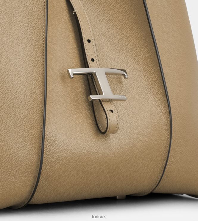 Tod's Women T Timeless Shopping Bag in Leather Small 602L84312 Beige