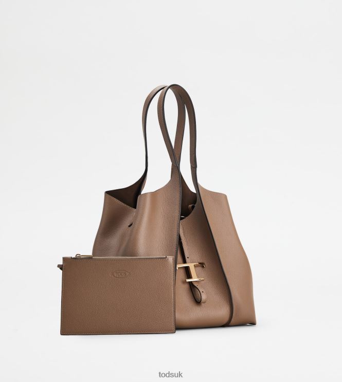 Tod's Women T Timeless Shopping Bag in Leather Small 602L84314 Brown