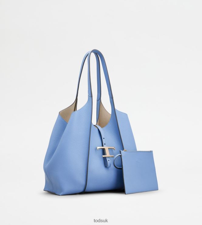 Tod's Women T Timeless Shopping Bag in Leather Small 602L84333 Light Blue
