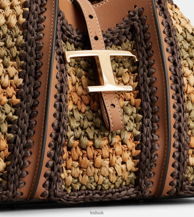 Tod's Women T Timeless Shopping Bag in Leather and Fabric Mini 602L84254 Beige/Orange/Green