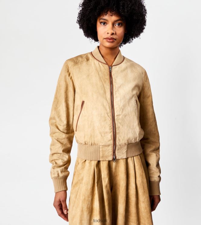 Tod's Women Bomber Jacket with Leather Inserts 602L84575 Brown