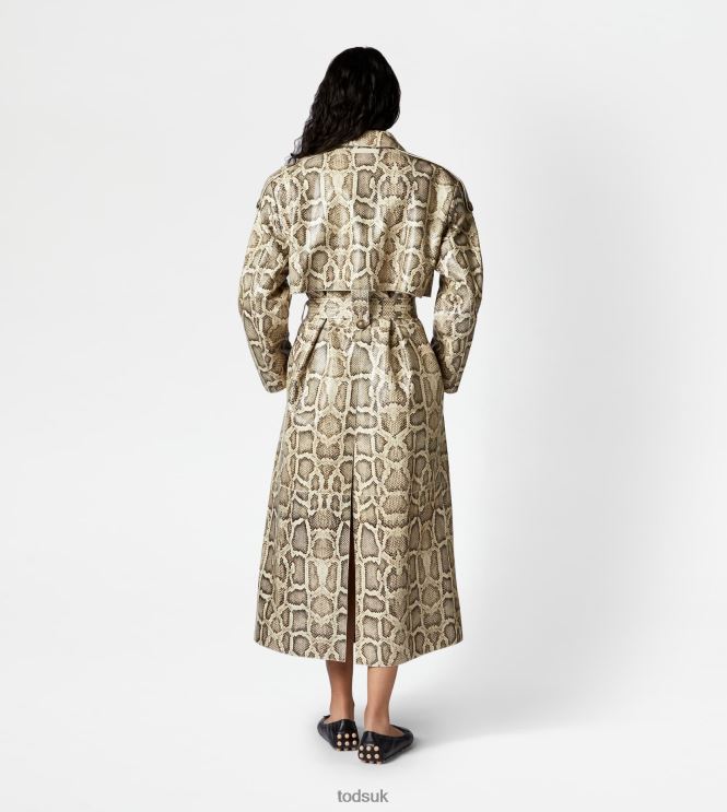 Tod's Women Over Trench Coat in Leather 602L84594 Beige/Black