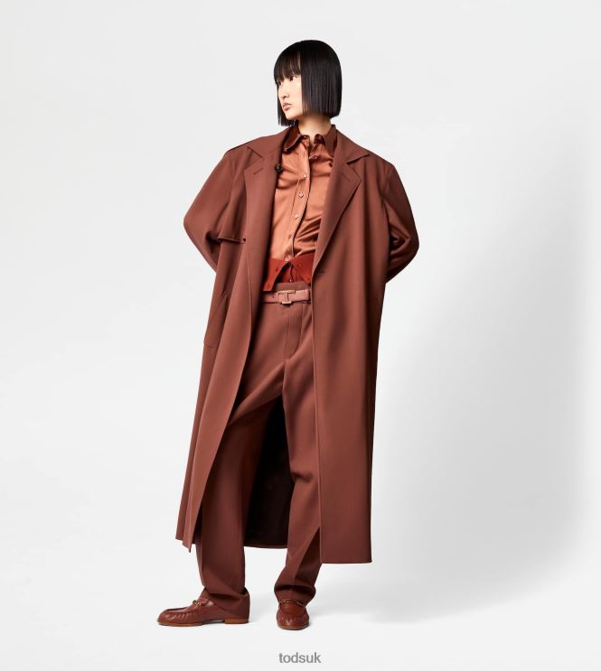 Tod's Women Oversize Trench Coat in Wool 602L84598 Brown