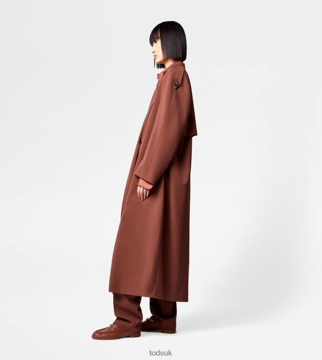 Tod's Women Oversize Trench Coat in Wool 602L84598 Brown