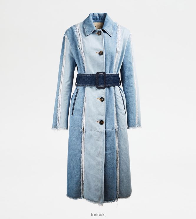 Tod's Women Trench Coat in Denim 602L84624 Blue/Light Blue