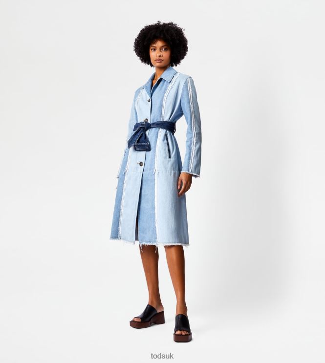 Tod's Women Trench Coat in Denim 602L84624 Blue/Light Blue