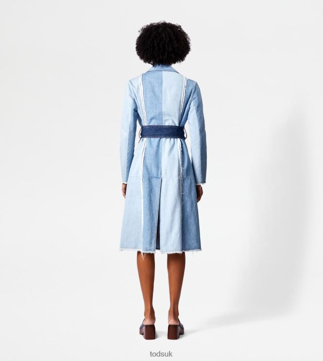 Tod's Women Trench Coat in Denim 602L84624 Blue/Light Blue
