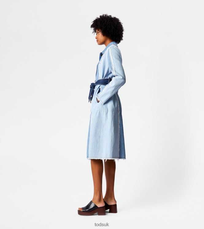 Tod's Women Trench Coat in Denim 602L84624 Blue/Light Blue