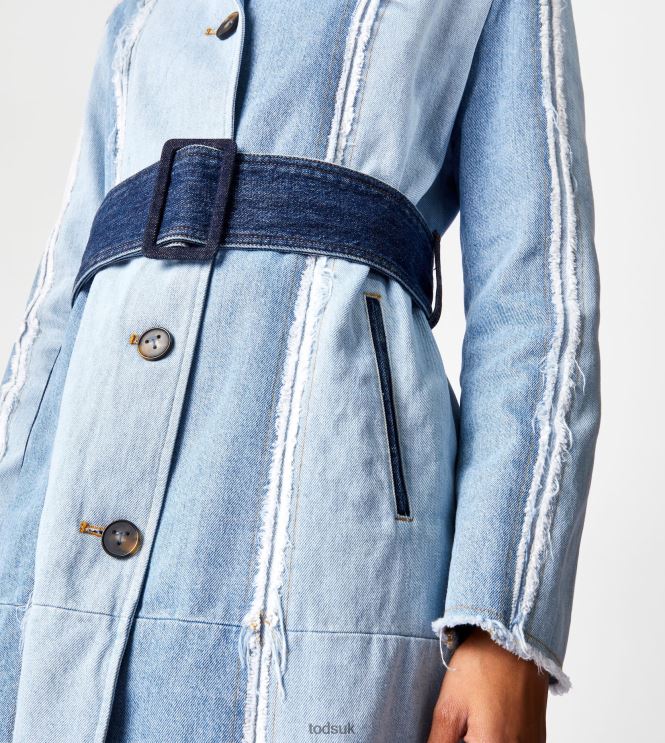 Tod's Women Trench Coat in Denim 602L84624 Blue/Light Blue