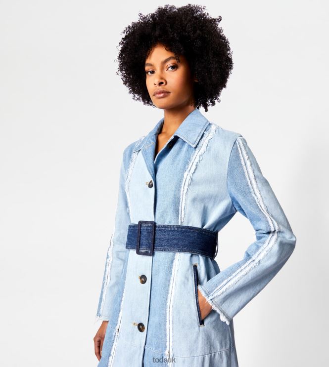 Tod's Women Trench Coat in Denim 602L84624 Blue/Light Blue