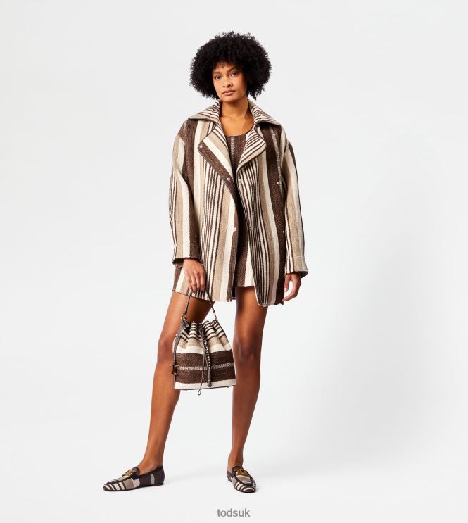 Tod's Women Caban with Leather Inserts 602L84590 Brown/Beige/Off White