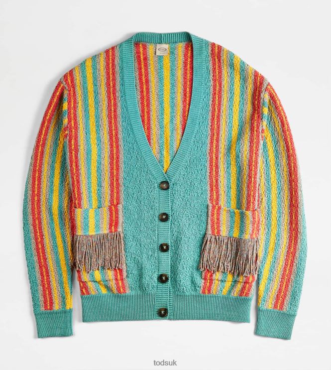 Tod's Women Linen Blend Cardigan 602L84555 Light Blue/Yellow/Orange