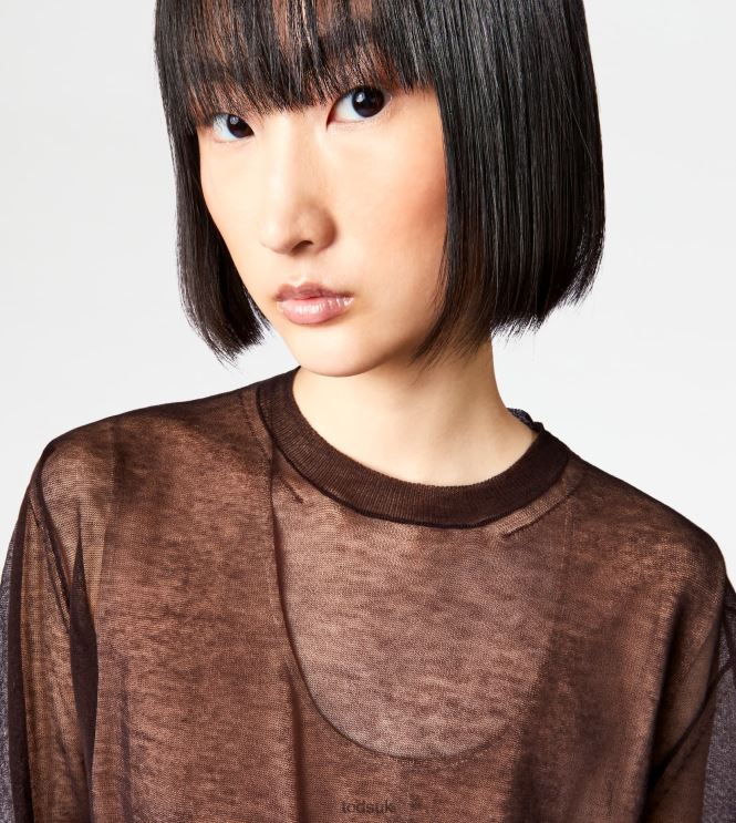 Tod's Women Semi-transparent Round Neck Jumper 602L84570 Brown