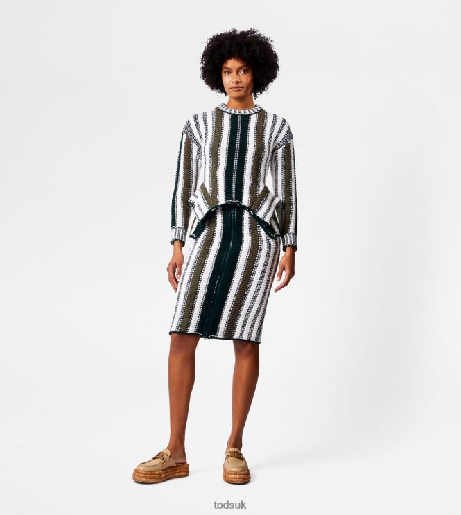 Tod's Women Striped Jumper in Wool 602L84589 White/Green/Yellow