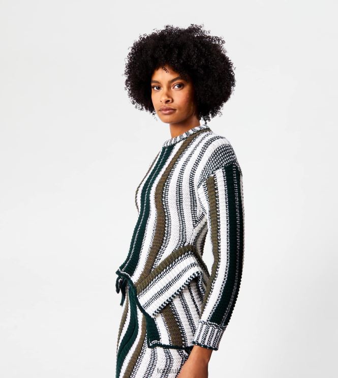 Tod's Women Striped Jumper in Wool 602L84589 White/Green/Yellow