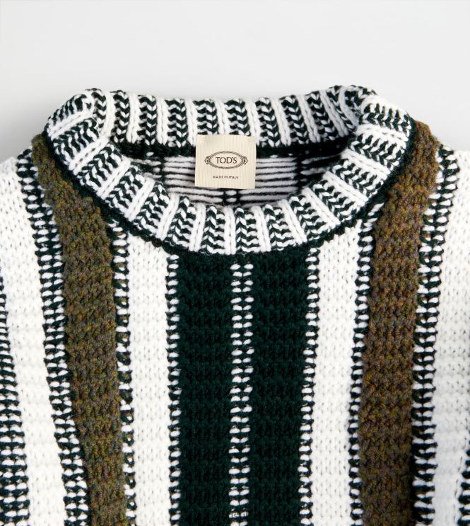 Tod's Women Striped Jumper in Wool 602L84589 White/Green/Yellow