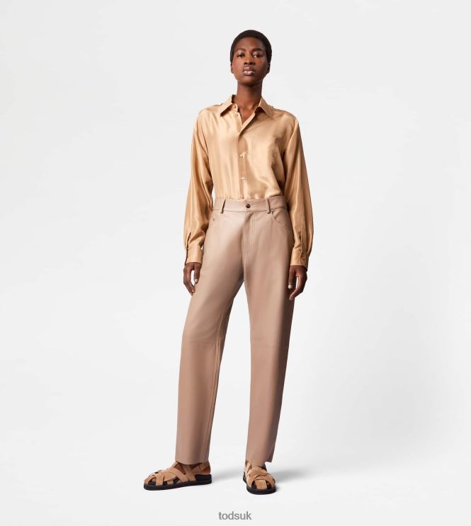Tod's Women 5 Pocket Pants in Leather 602L84584 Brown