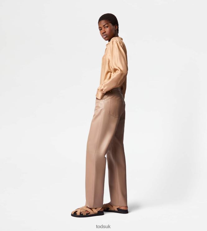 Tod's Women 5 Pocket Pants in Leather 602L84584 Brown