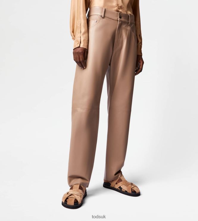 Tod's Women 5 Pocket Pants in Leather 602L84584 Brown