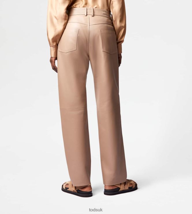 Tod's Women 5 Pocket Pants in Leather 602L84584 Brown