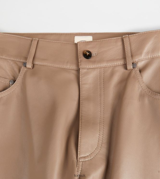 Tod's Women 5 Pocket Pants in Leather 602L84584 Brown