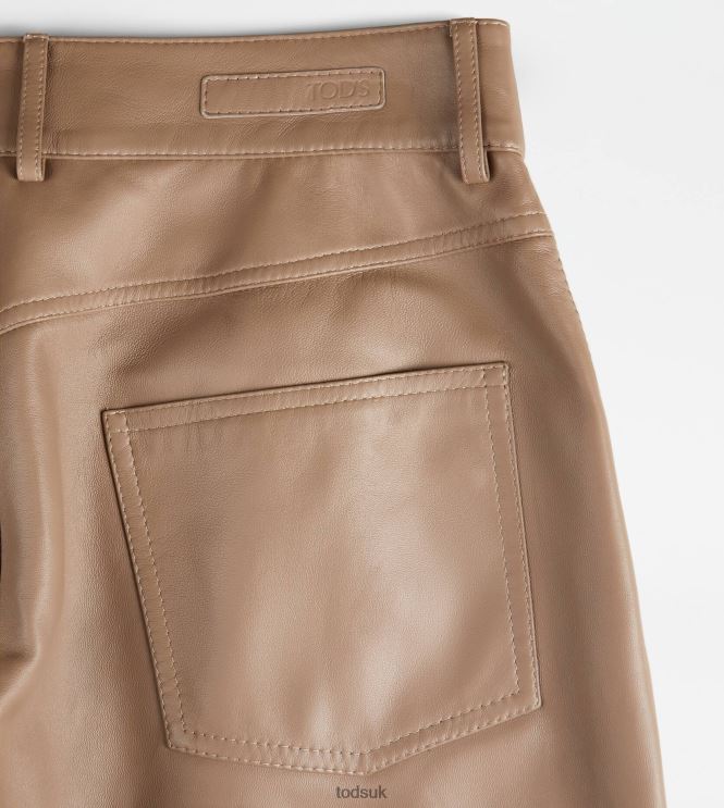 Tod's Women 5 Pocket Pants in Leather 602L84584 Brown