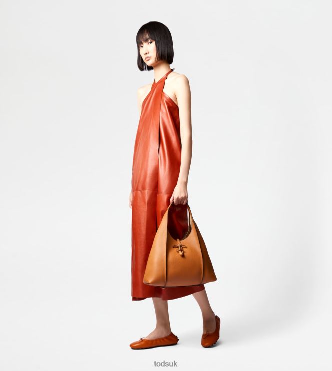 Tod's Women Dress in Leather with Halterneck Collar 602L84583 Orange