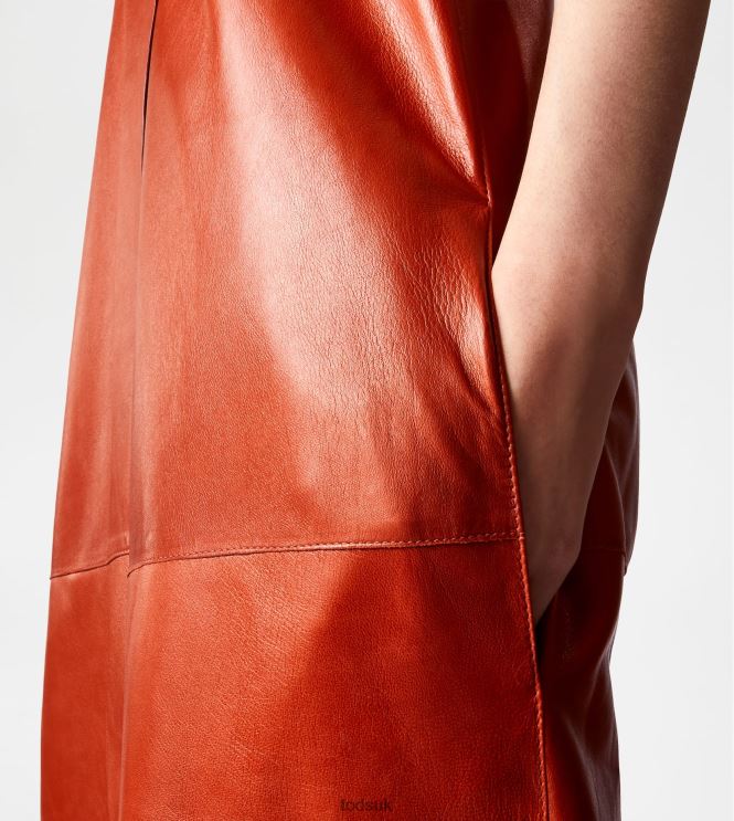 Tod's Women Dress in Leather with Halterneck Collar 602L84583 Orange